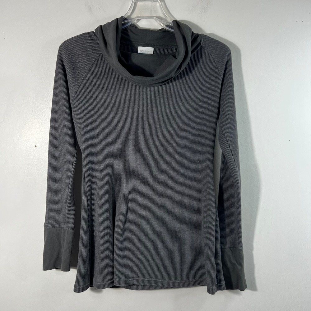 Columbia Womens Cowl Neck Waffle Knit Thermal Top Charcoal Grey Medium RN69724